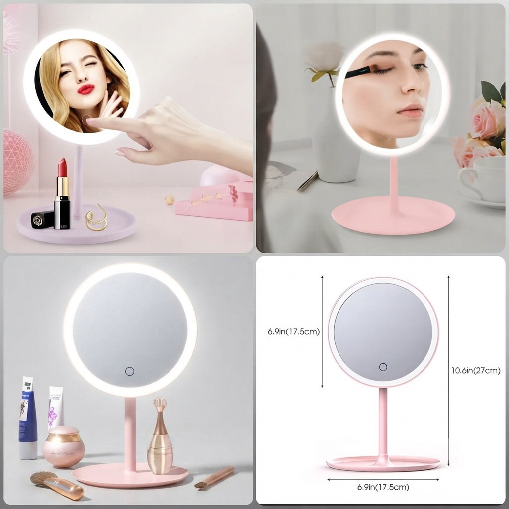 Round LED Makeup Mirror with Touch Light – Tabletop Vanity Mirror