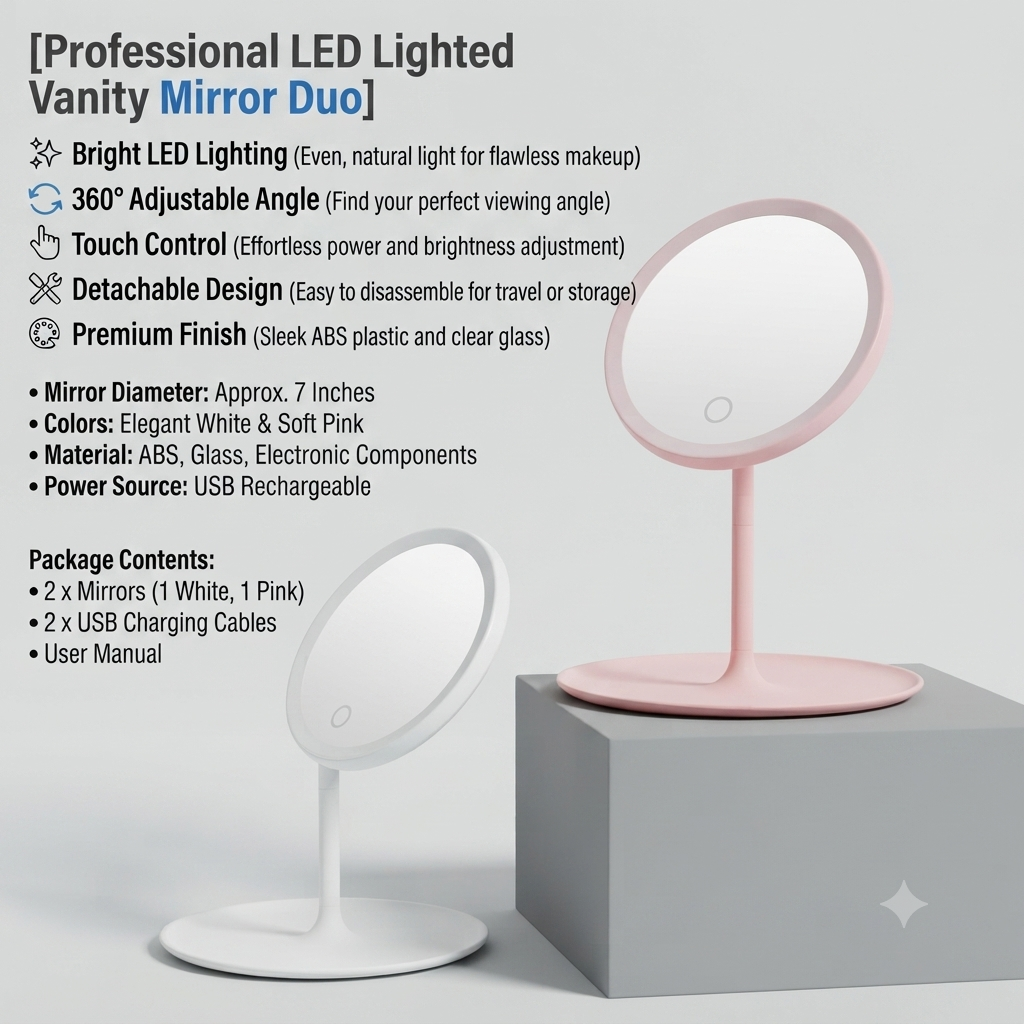 Round LED Makeup Mirror with Touch Light – Tabletop Vanity Mirror