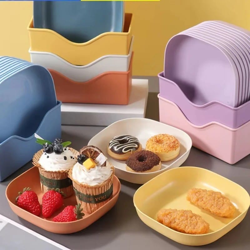 10-Piece Reusable Plastic Plates Set with Stand