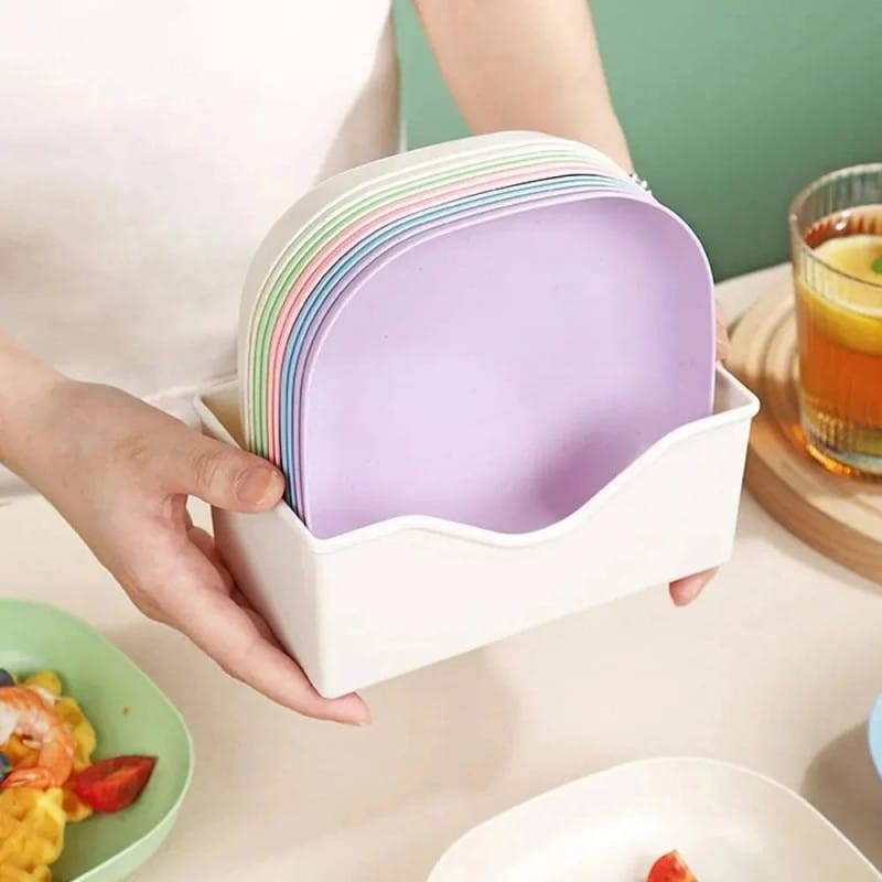 10-Piece Reusable Plastic Plates Set with Stand