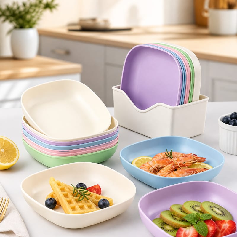 10-Piece Reusable Plastic Plates Set with Stand