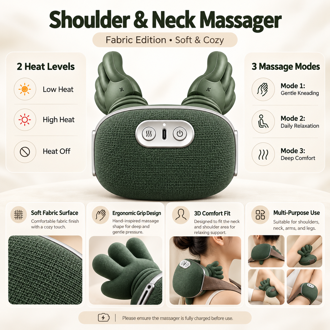 Control buttons on the outside of the shoulder massager
