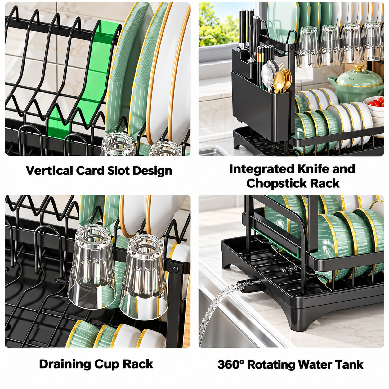 Plates and glasses arranged on the two-layer dish rack